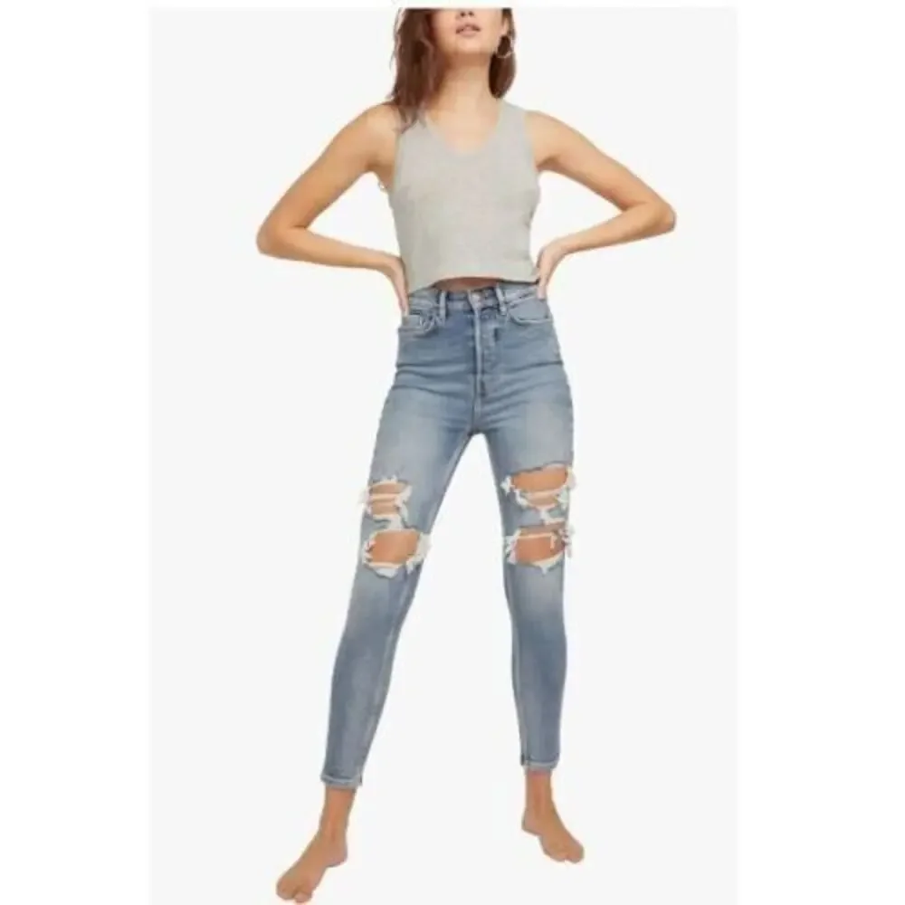 Free People We the Free Phoenix Ripped Skinny Button Fly Jeans Size 24 MSRP‎ $98